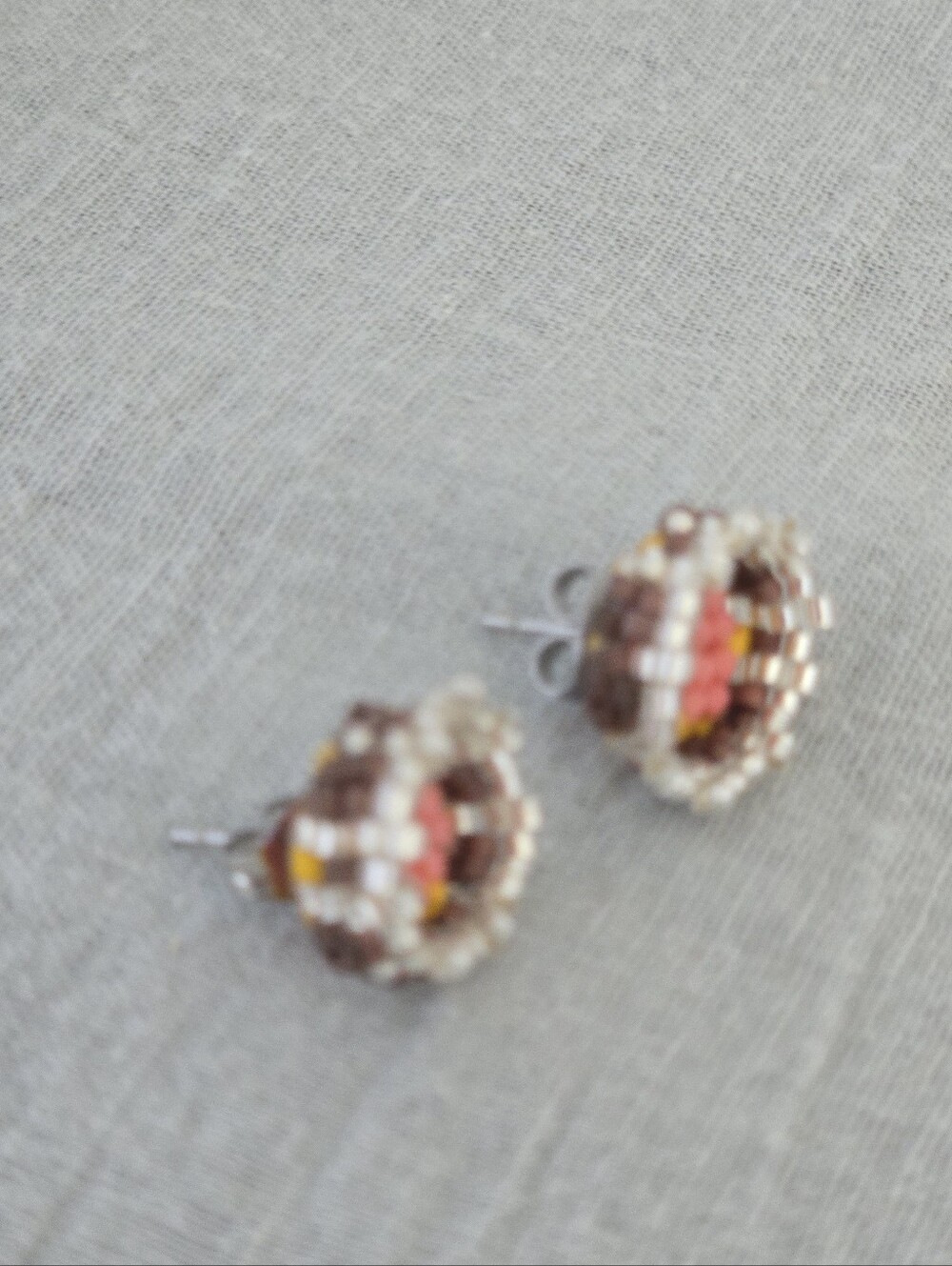 New Handmade Pink & Yellow Beaded Stud Earrings - Picture 2 of 7